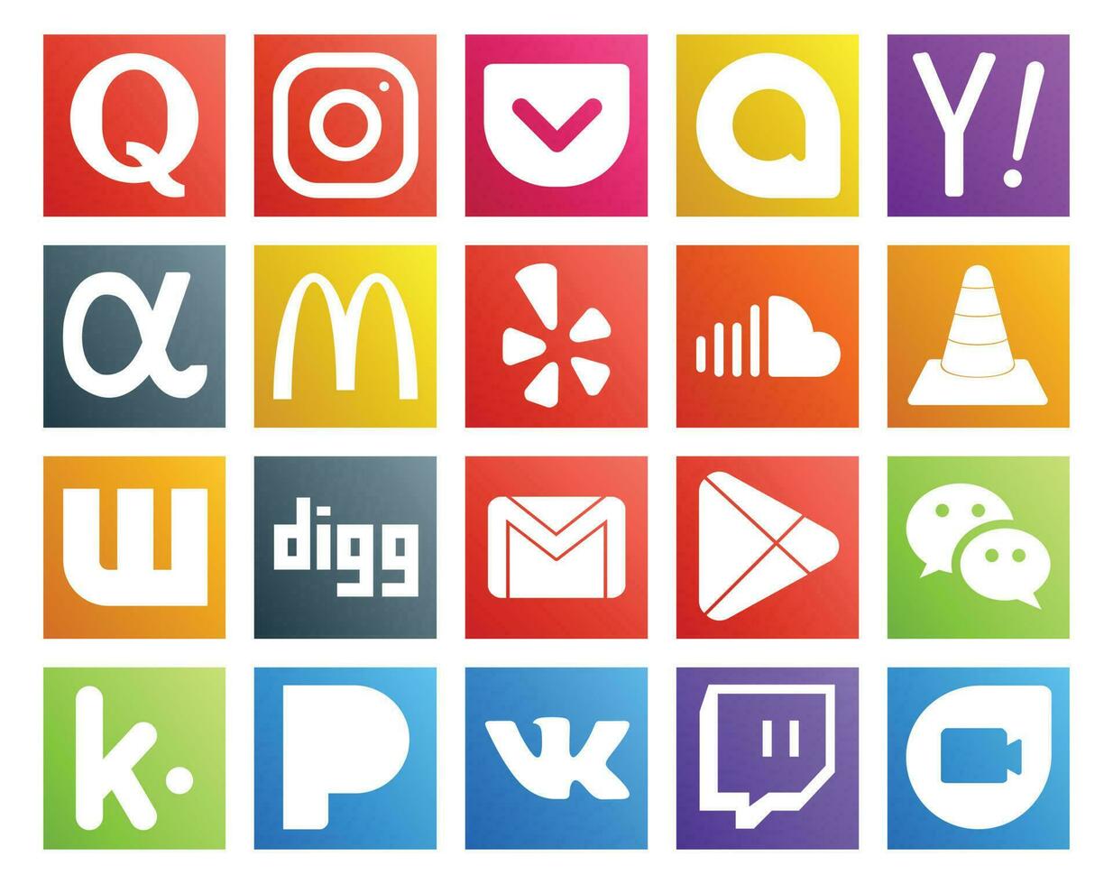 20 Sozial Medien Symbol Pack einschließlich graben Spieler McDonalds Medien Musik- vektor