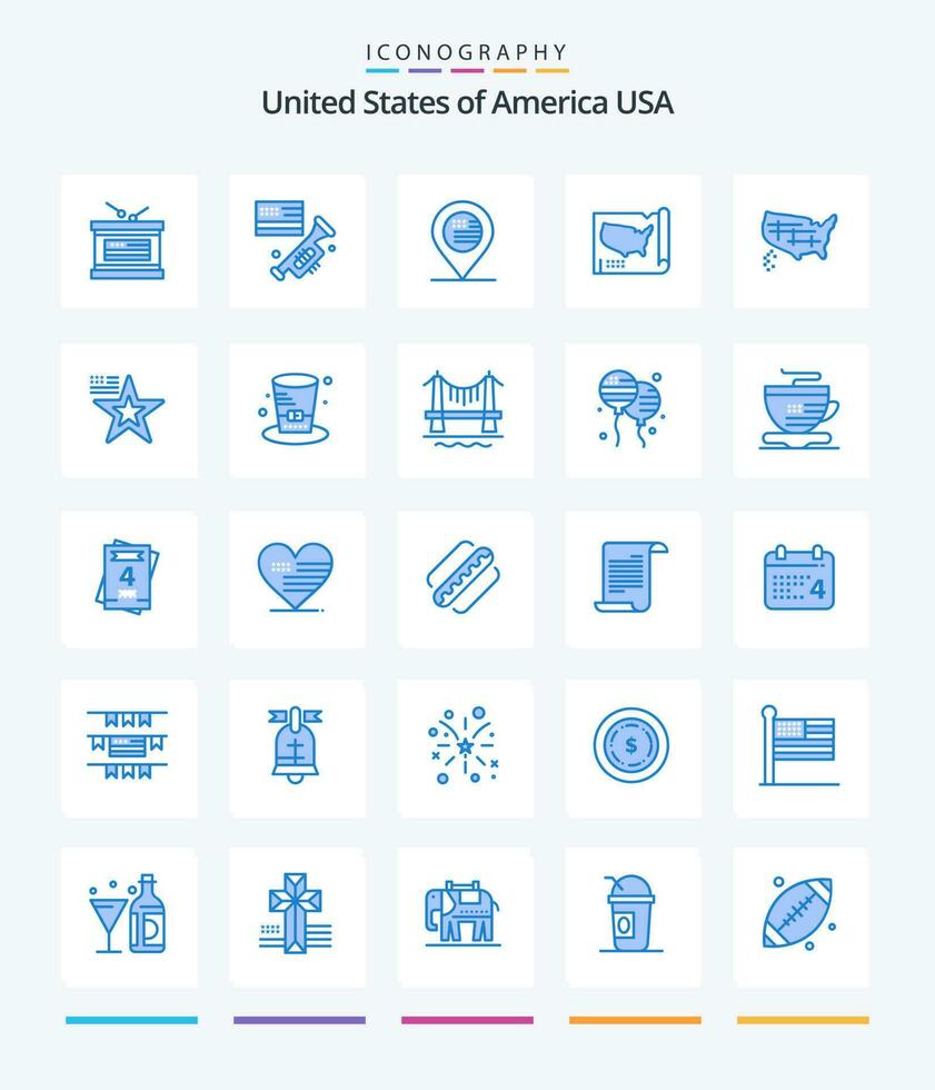 kreativ USA 25 Blau Symbol Pack eine solche wie amerikanisch. USA. amerikanisch. vereinigt. Karte vektor