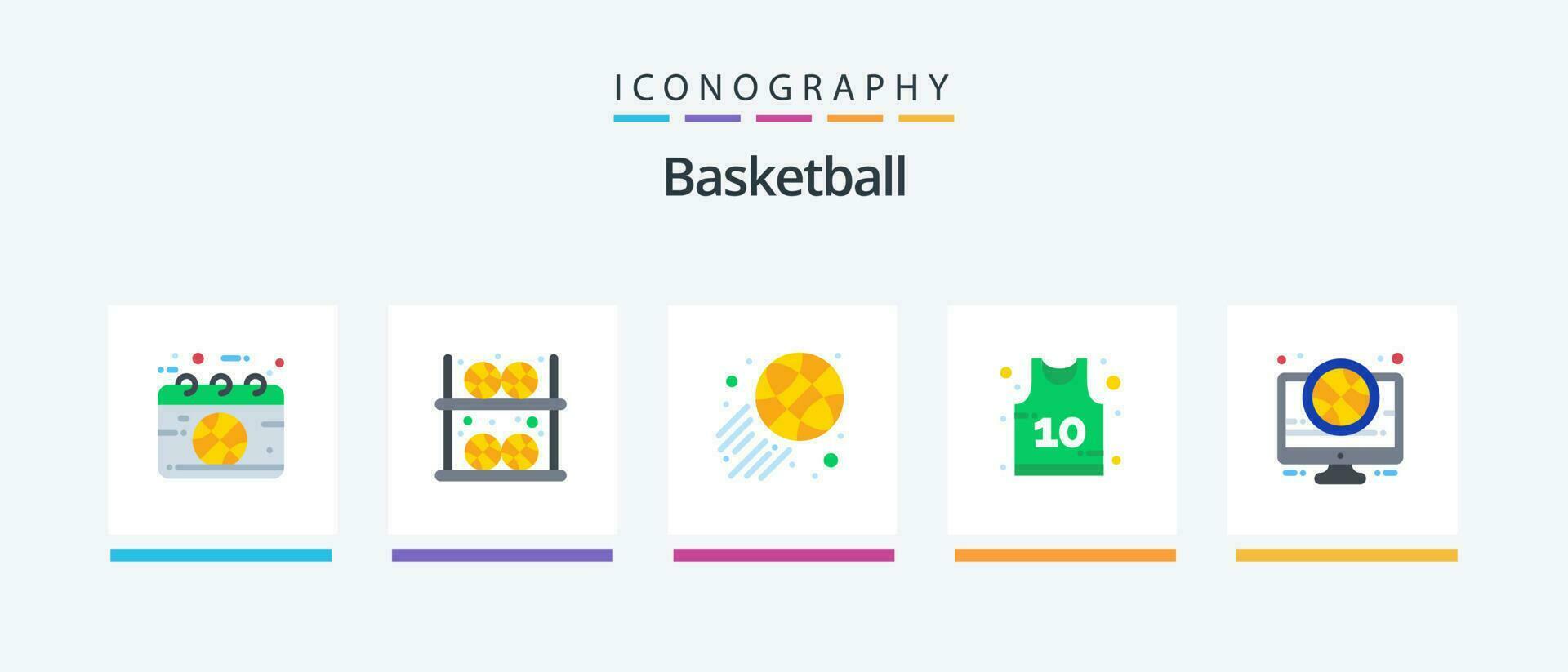 Basketball eben 5 Symbol Pack einschließlich Basketball. Sport. Spieler. Shirt. Ziel. kreativ Symbole Design vektor