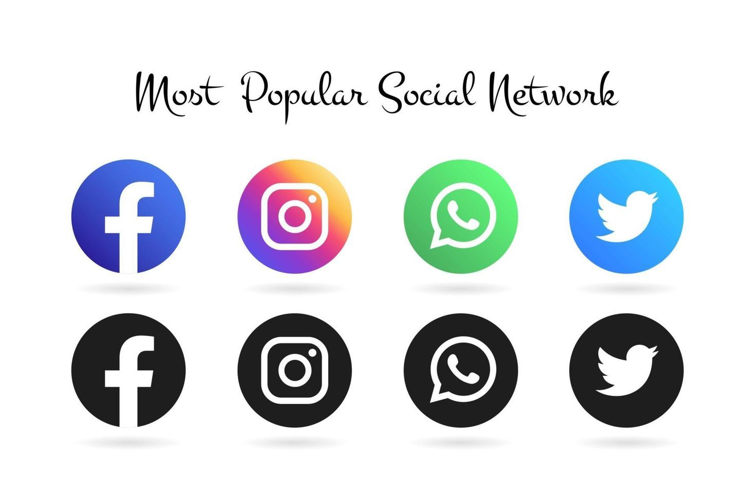 cirkelknapp med de 4 mest populära logotypen för sociala medier vektor
