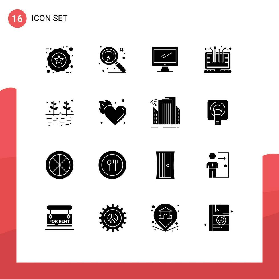 16 solide Glyphe Konzept zum Websites Handy, Mobiltelefon und Apps Landwirtschaft Gerät Computer Computer pc editierbar Vektor Design Elemente