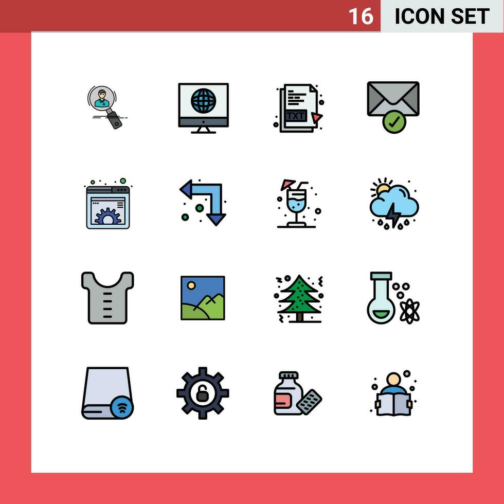 16 platt Färg fylld linje begrepp för webbplatser mobil och appar verifiering post media fil Text fil redigerbar kreativ vektor design element