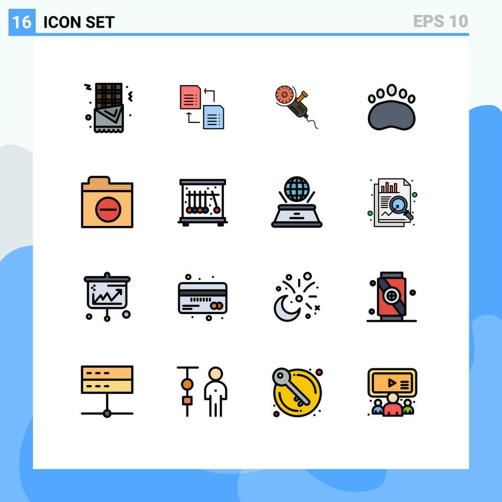 16 Universal- eben Farbe gefüllt Linie Zeichen Symbole von Detail Mappe kreisförmig sah Fußabdruck Bär editierbar kreativ Vektor Design Elemente