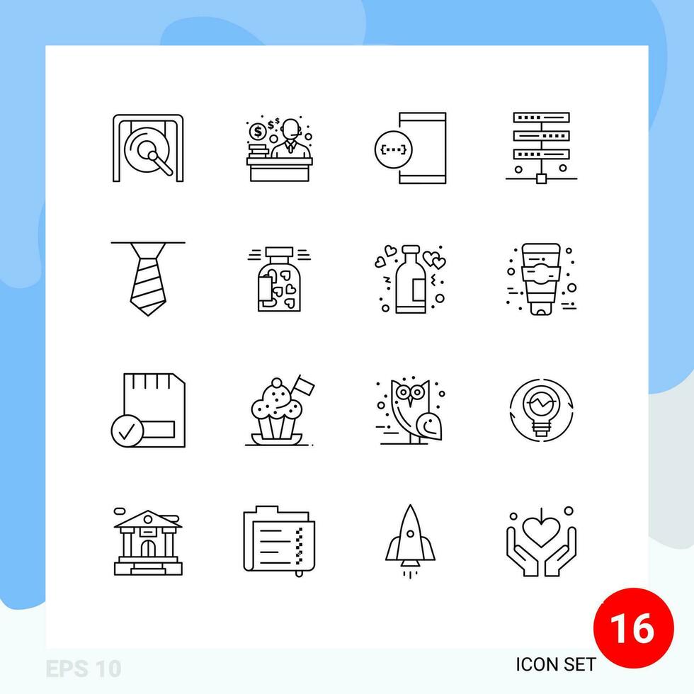 16 tematiska vektor konturer och redigerbar symboler av Kläder server kodning internet data redigerbar vektor design element