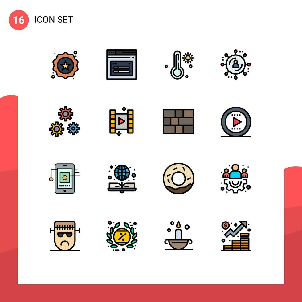 16 thematisch Vektor eben Farbe gefüllt Linien und editierbar Symbole von Bedienung Getriebe heiß Aufbau Internet Werbung editierbar kreativ Vektor Design Elemente