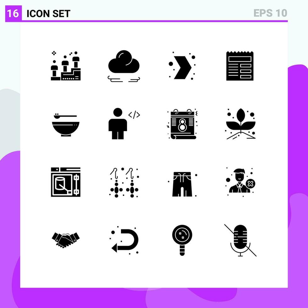 16 kreativ ikoner modern tecken och symboler av kök skål riktning ui text redigerbar vektor design element