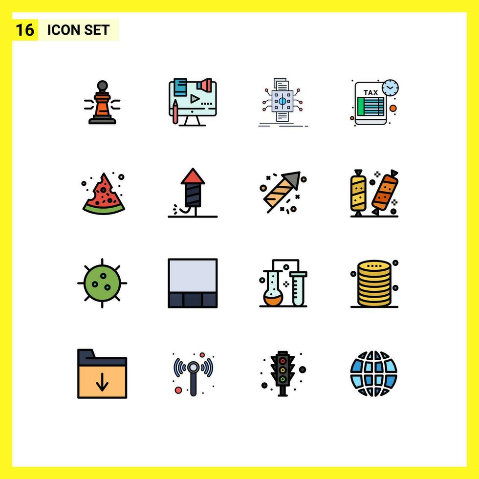 16 platt Färg fylld linje begrepp för webbplatser mobil och appar beskatta påminnelse digital rapportering utgångspunkt redigerbar kreativ vektor design element