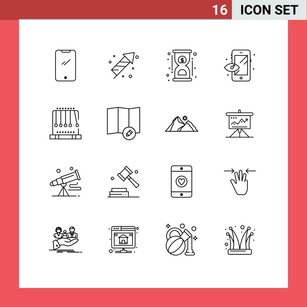16 kreativ Symbole modern Zeichen und Symbole von Pendel Vorschau Tag Prozess schnell editierbar Vektor Design Elemente