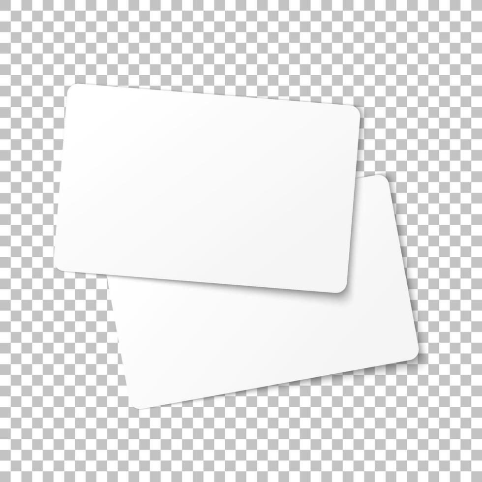 topp se av två realistisk företag kort mockup. tom besök kort på transparent bakgrund. design begrepp. vektor illustration