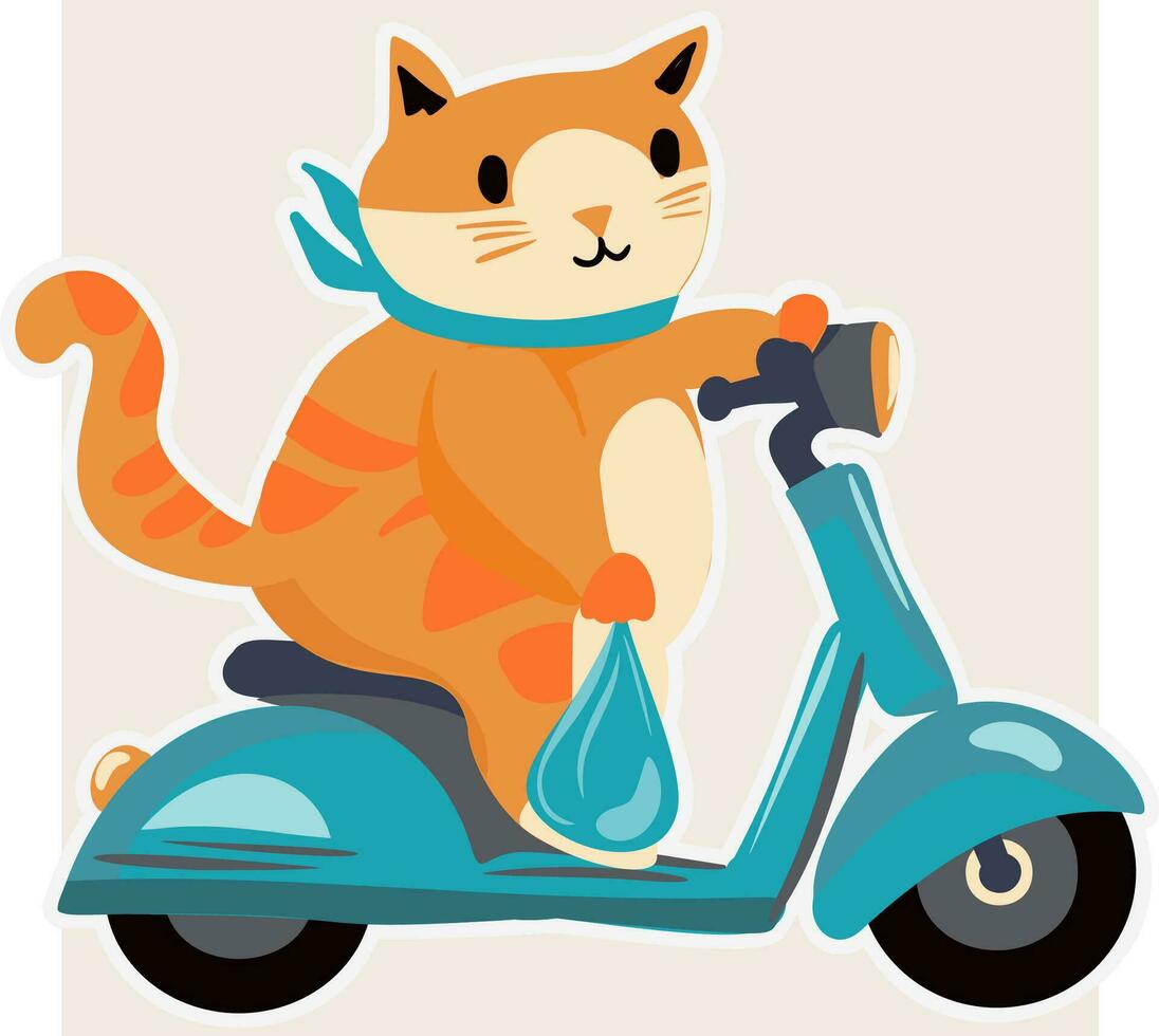 söt fett katt ridning elektrisk skoter rolig tecknad serie illustration. design affisch element vektor