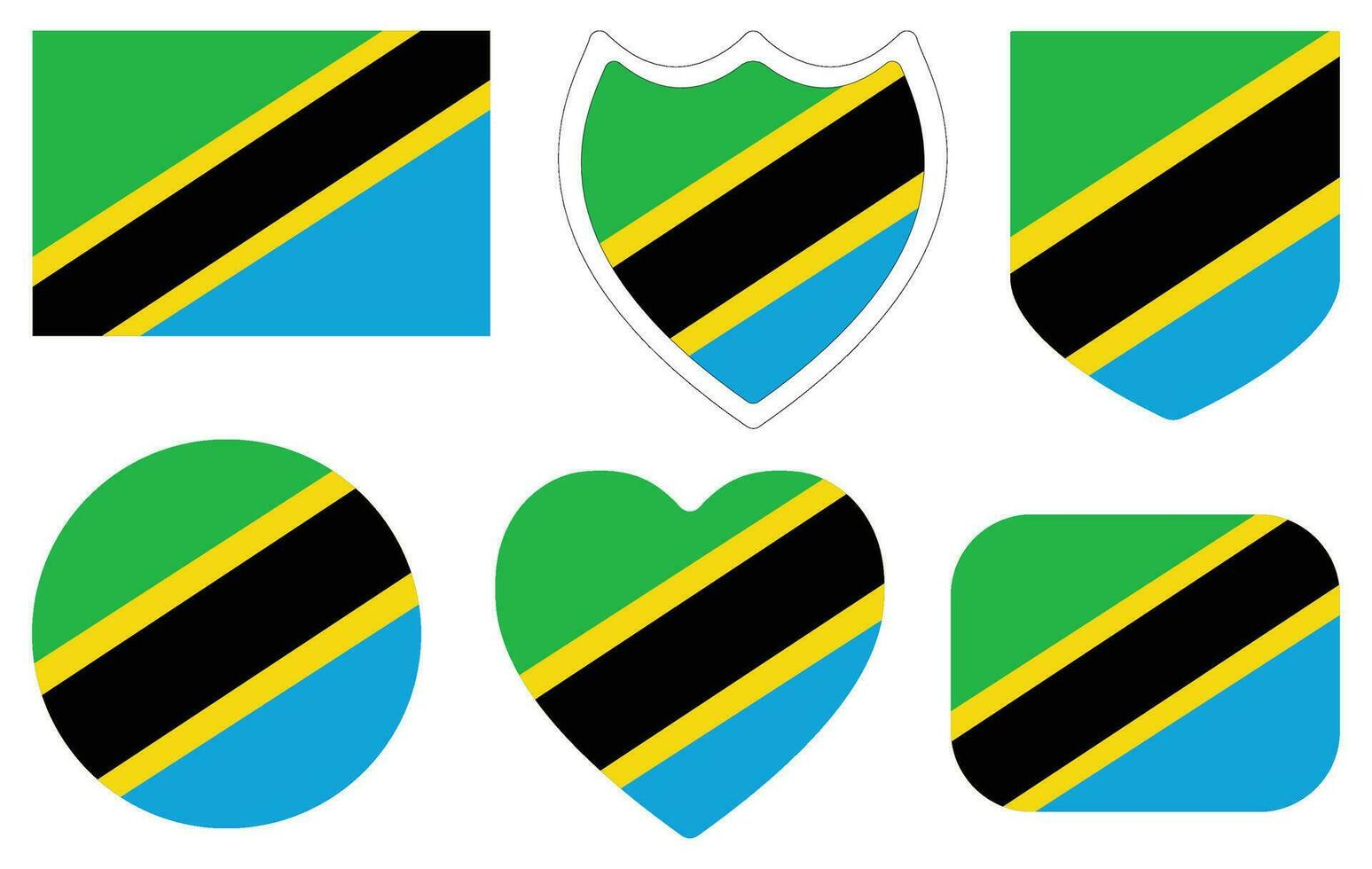 Tansania Flagge Design gestalten Satz. Flagge von Tansania Design gestalten einstellen vektor
