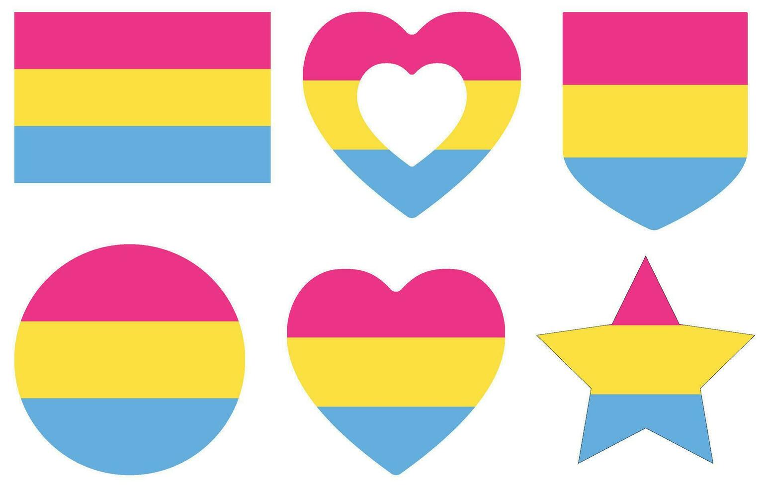 pansexual stolthet flagga i form uppsättning. HBTQ flagga i form uppsättning. vektor