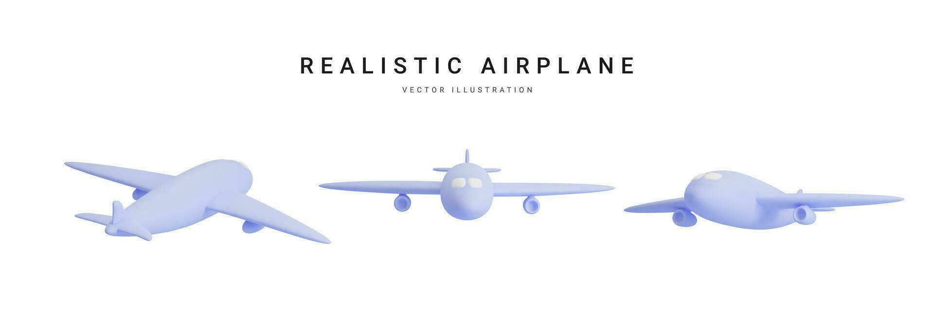 einstellen von 3d realistisch Flugzeug isoliert auf Weiß Hintergrund. Vektor Illustration