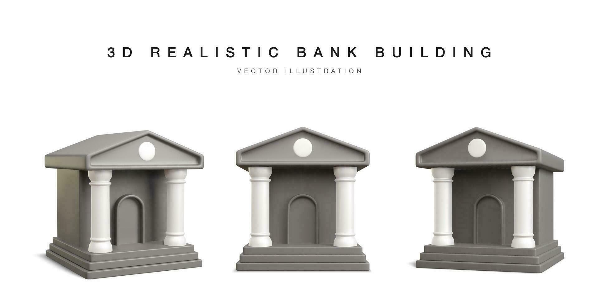 3d Bank Gebäude. einstellen von realistisch Bank Symbole im anders Position. Vektor Illustration