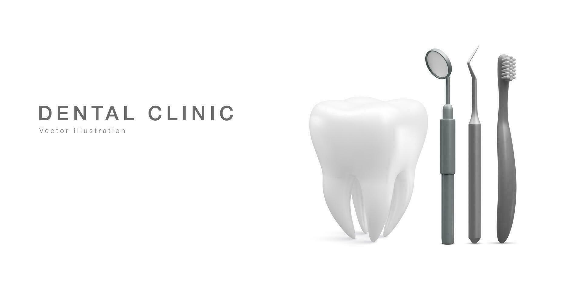 realistisk tand och dental verktyg för tänder isolerat på vit bakgrund. medicinsk tandläkare verktyg. tandvård, sjukvård, hygien begrepp. vektor illustration