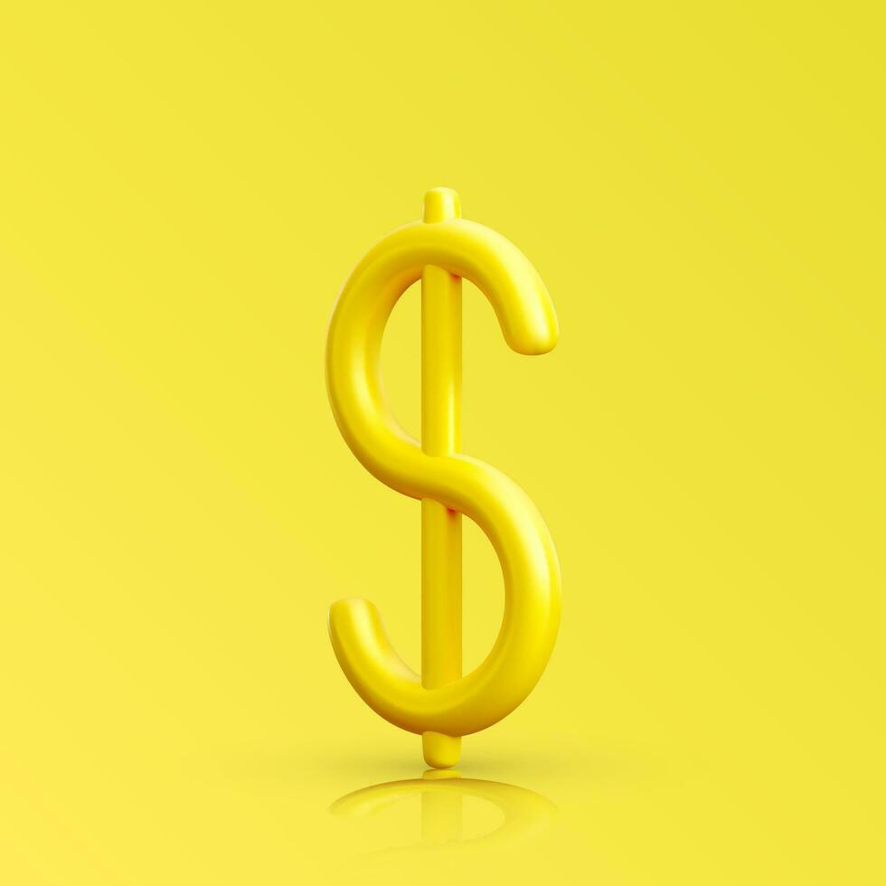 3d realistisk guld dollar tecken. oss dollar valuta symbol isolerat på gul bakgrund. vektor illustration