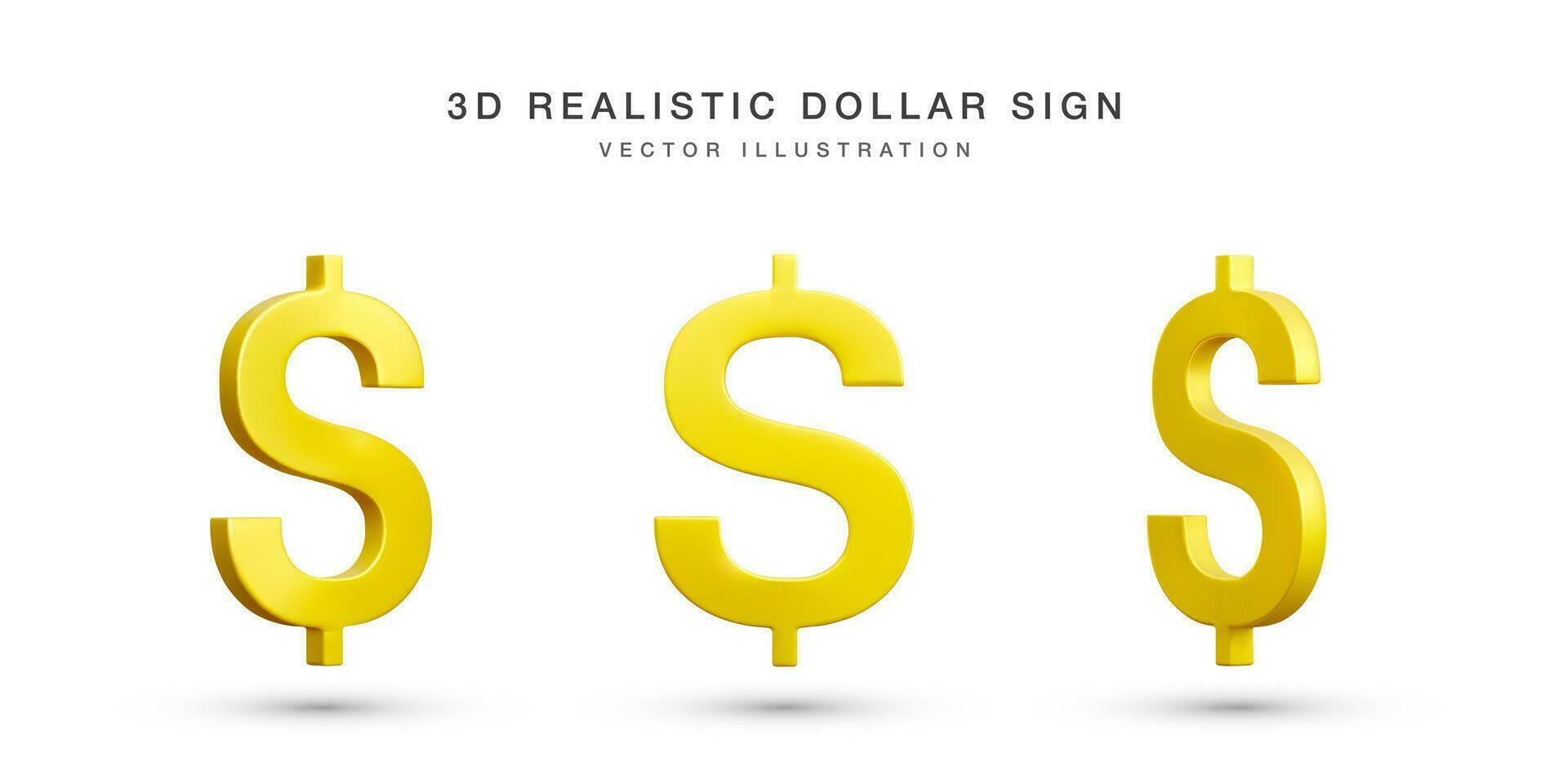 einstellen von 3d realistisch Gold Dollar unterzeichnen. Sammlung von uns Dollar Währung Symbol isoliert auf Weiß Hintergrund. Vektor Illustration