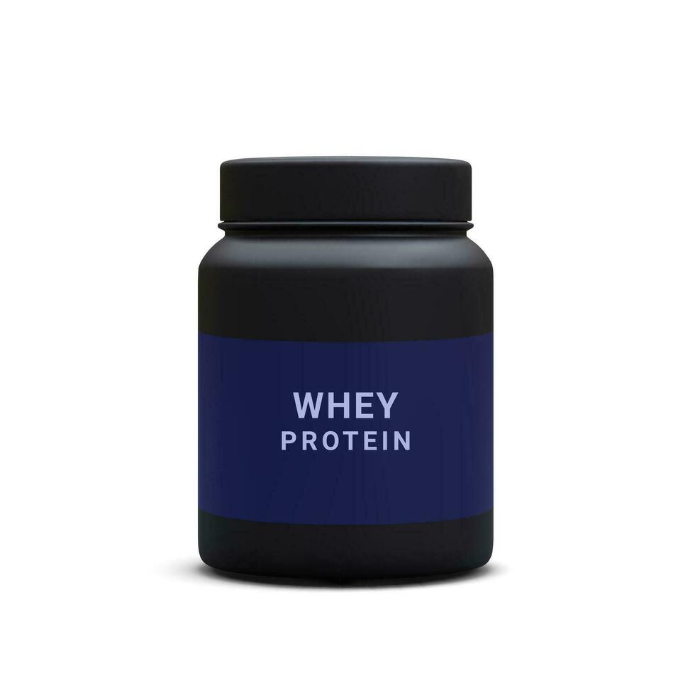 Molke Protein im Krug isoliert auf Weiß Hintergrund. Sport Ernährung Container Symbol. Protein Pulver zum Fitness. Sport Ernährung zum Bodybuilder. Vektor Illustration
