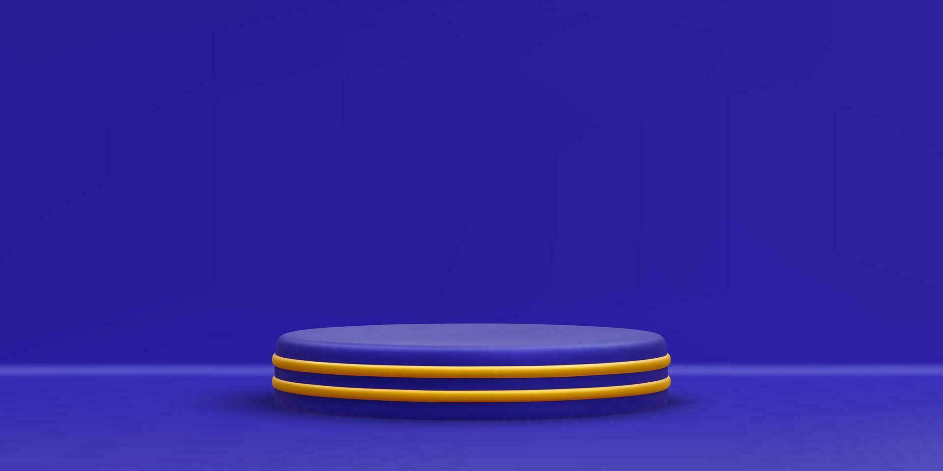 3d realistisch Blau runden Podium. Szene und Plattform mit Gold Kreis auf Licht Hintergrund. Design Sockel zum vergeben und Gewinner. Vektor Illustration