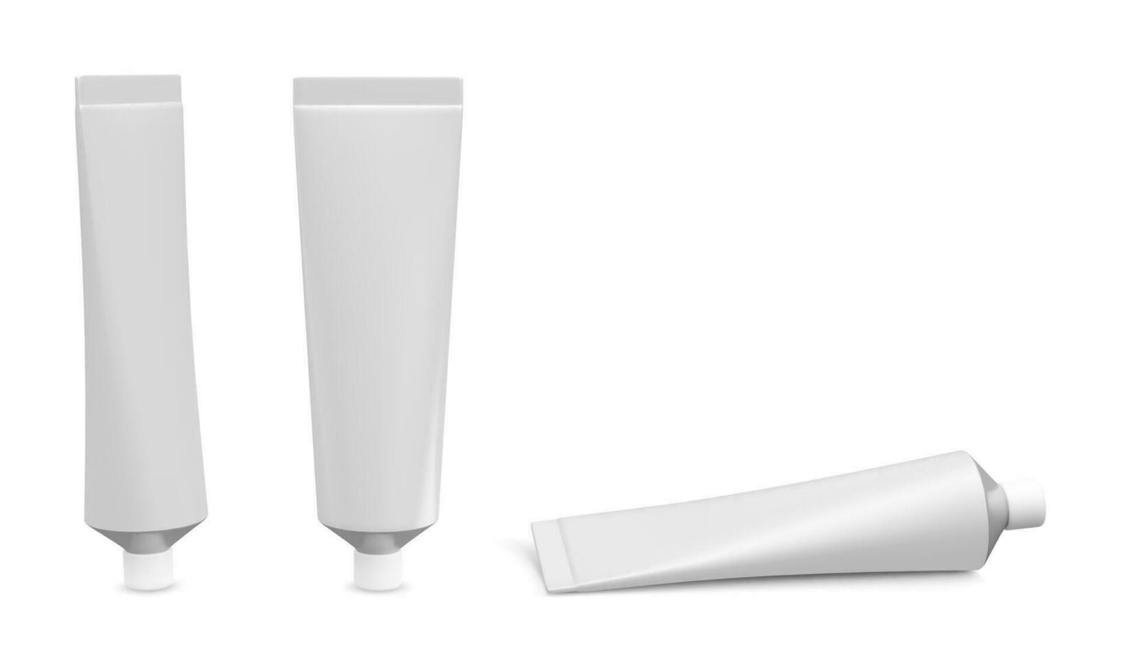 uppsättning av realistisk rör mockup. plast tuba för tandkräm, grädde, gel och schampo. mall för medicin eller kosmetika. vektor illustration