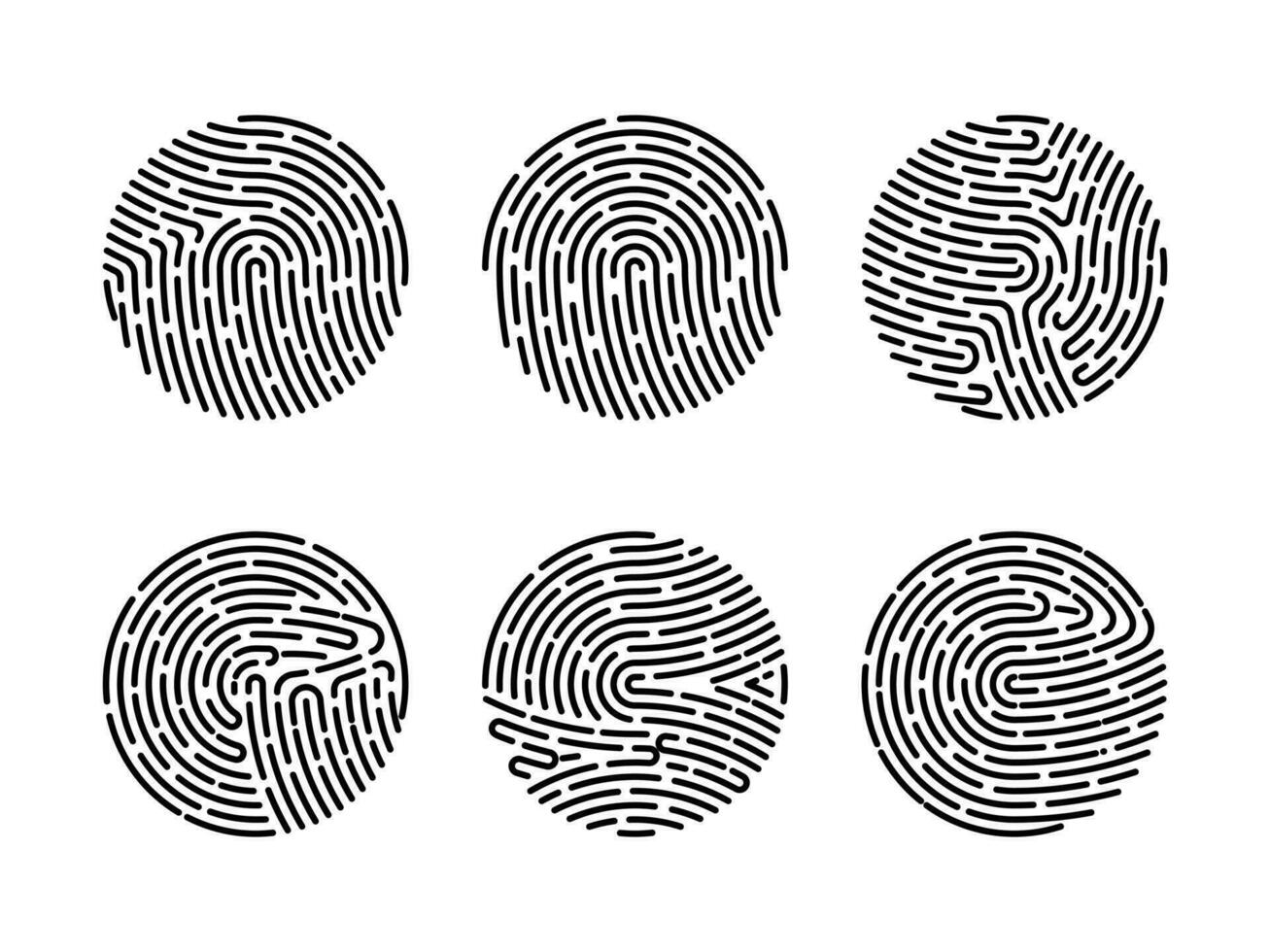 einstellen von Vektor Abbildungen von Sicherheit Fingerabdruck Authentifizierung. Finger Identität, Technologie biometrisch Illustration. Fingerabdruck Vorlage Sammlung