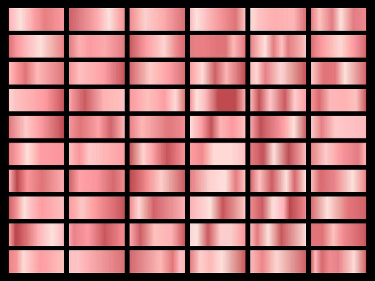 uppsättning av guld reste sig folie textur. samling av rosa postel gradienter isolerat på svart bakgrund. vektor illustration