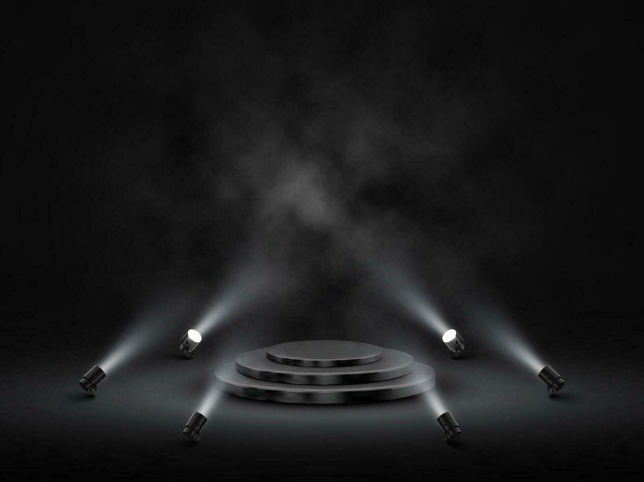 Podium mit Beleuchtung. Bühne, Podium, Szene zum vergeben Zeremonie mit Scheinwerfer. Vektor Illustration