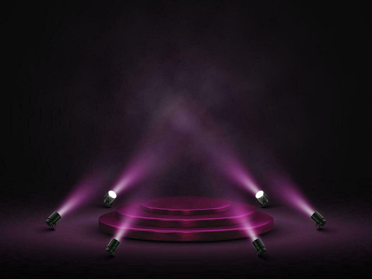 Podium mit Beleuchtung. Bühne, Podium, Szene zum vergeben Zeremonie mit Scheinwerfer. Vektor Illustration
