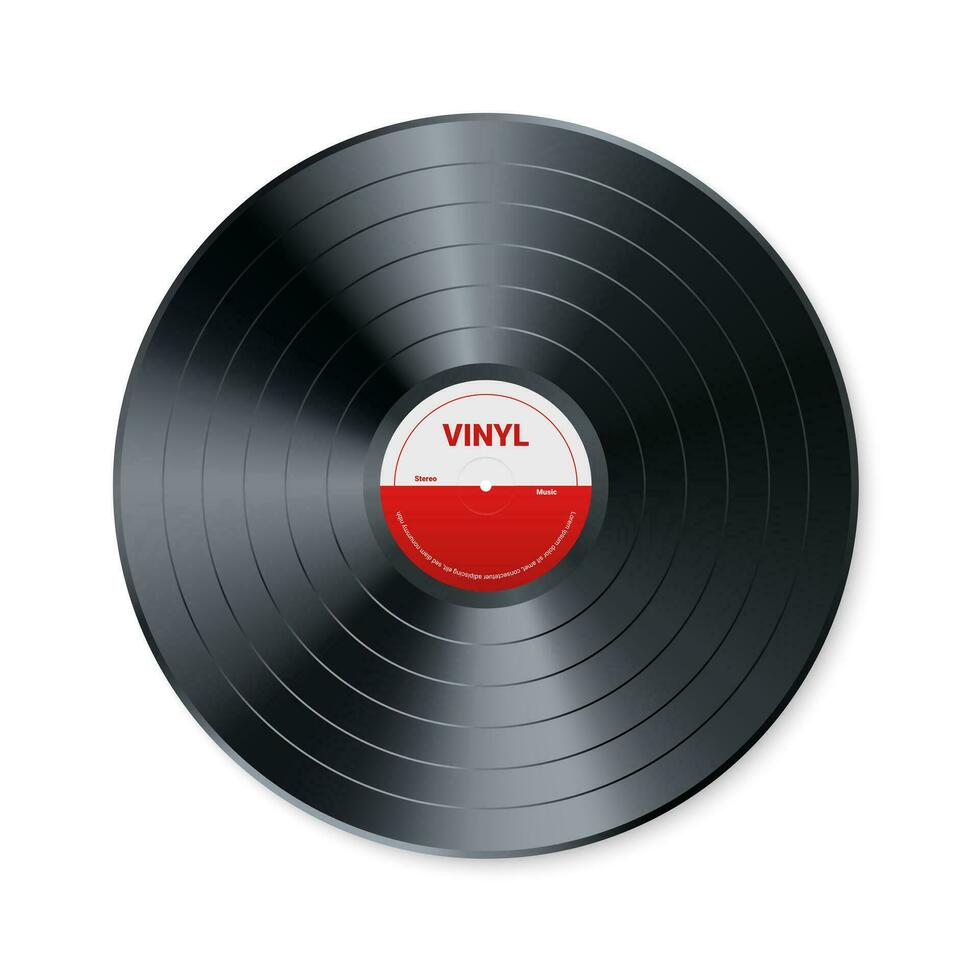 Vinyl Musik- aufzeichnen. Design von retro Audio- Scheibe. realistisch Jahrgang Grammophon Rabatt mit Startseite Attrappe, Lehrmodell, Simulation. Vektor Illustration