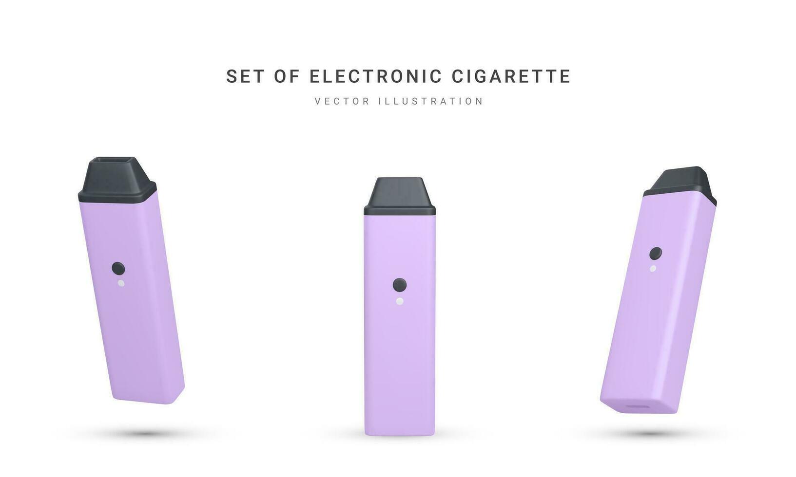 uppsättning av 3d realistisk disponibel elektronisk cigarett isolerat på vit bakgrund. modern rökning, vaping och nikotin med annorlunda smaker. vektor illustration