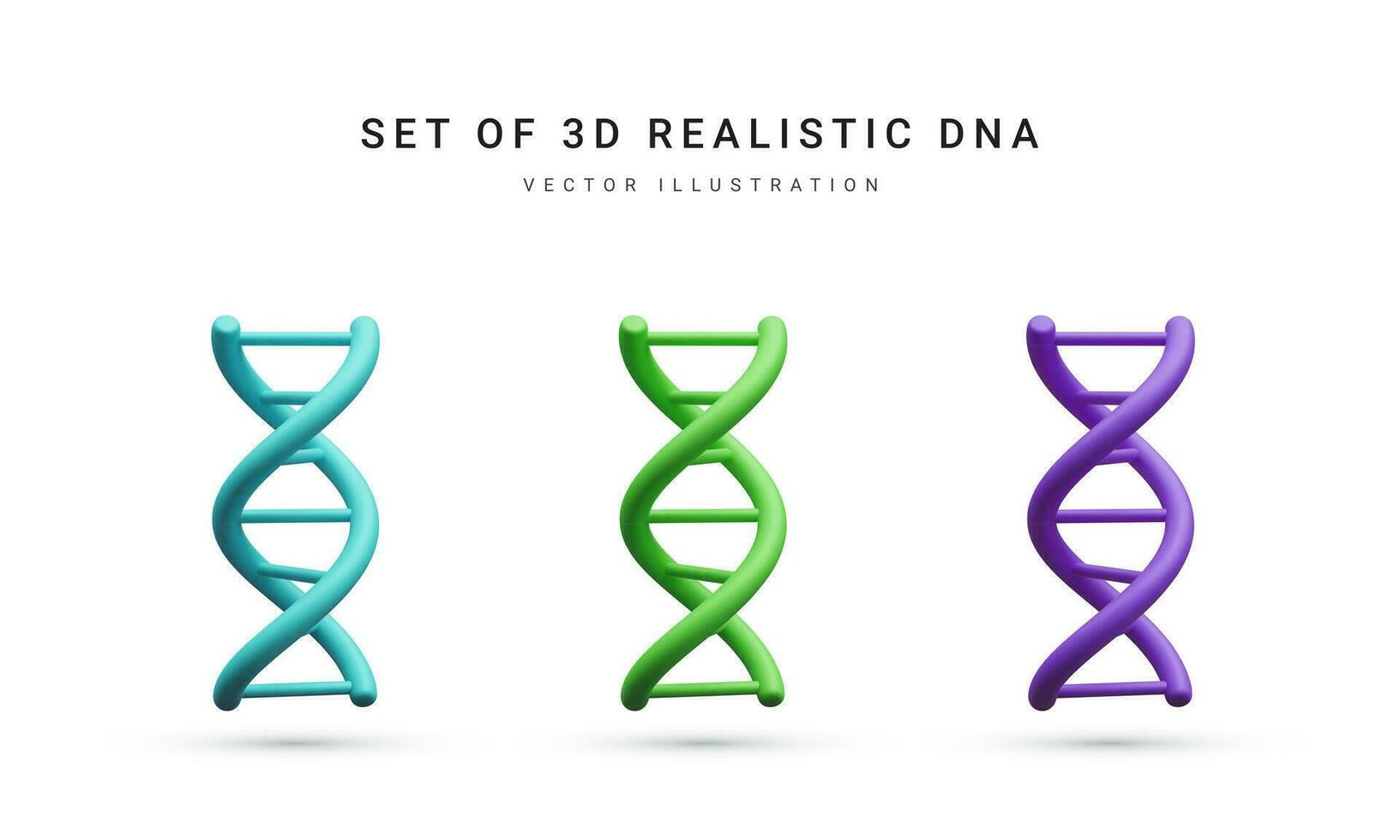 einstellen von 3d realistisch medizinisch Spiral- genetisch DNA zum molekular Chemie, Physik Wissenschaft, Biochemie im Karikatur Stil isoliert im Weiß Hintergrund. Vektor Illustration