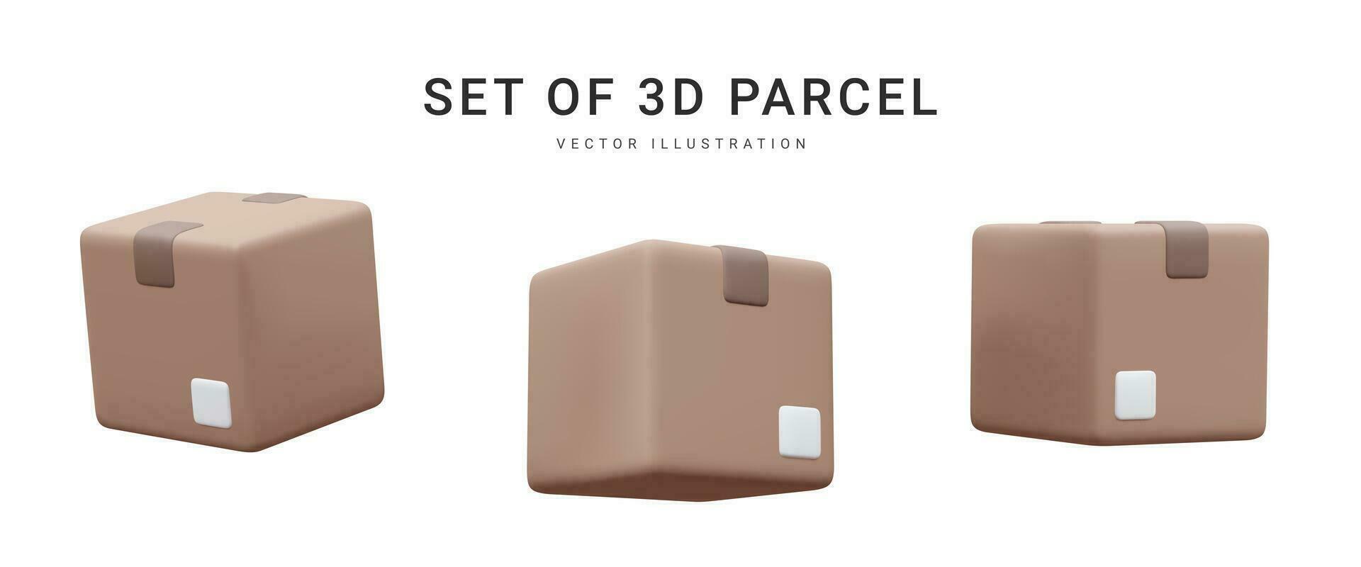 uppsättning av 3d realistisk paket isolerat på vit bakgrund. kartong lådor för leverans service begrepp i tecknad serie stil. vektor illustration