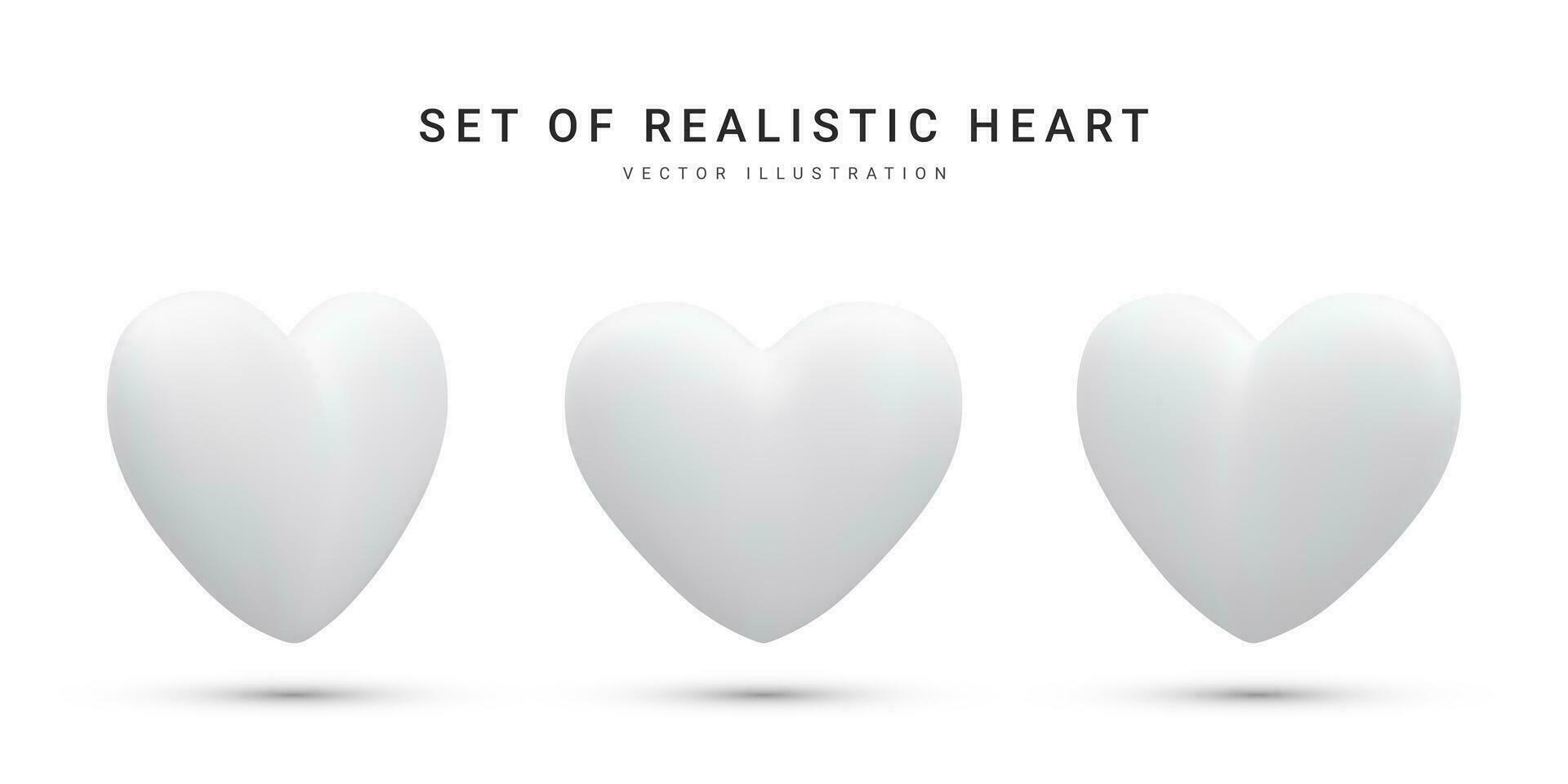 einstellen von 3d realistisch Weiß Valentinstag Herzen isoliert auf Weiß Hintergrund. Vektor Illustration