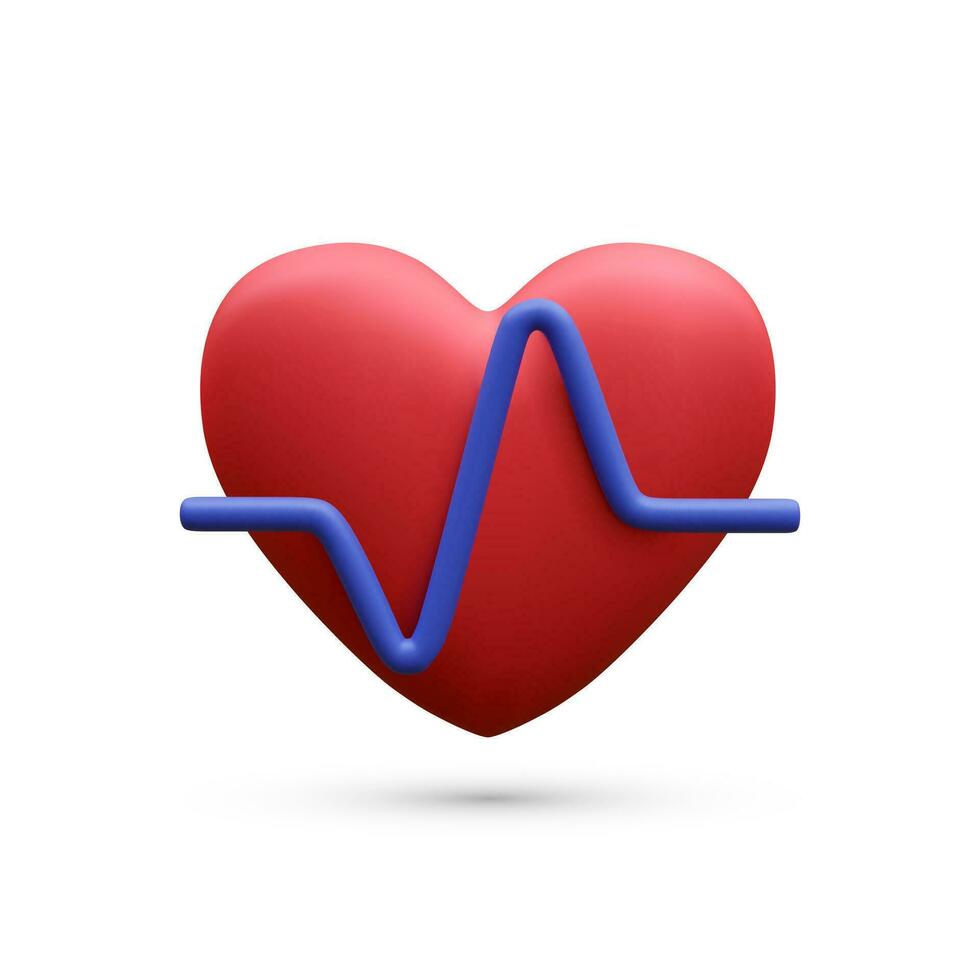 3d realistisch rot Herz mit Blau Impuls zum medizinisch Apps und Webseiten. medizinisch Gesundheitswesen Konzept. Herz Impuls, Herzschlag Linie, Kardiogramm. Vektor Illustration