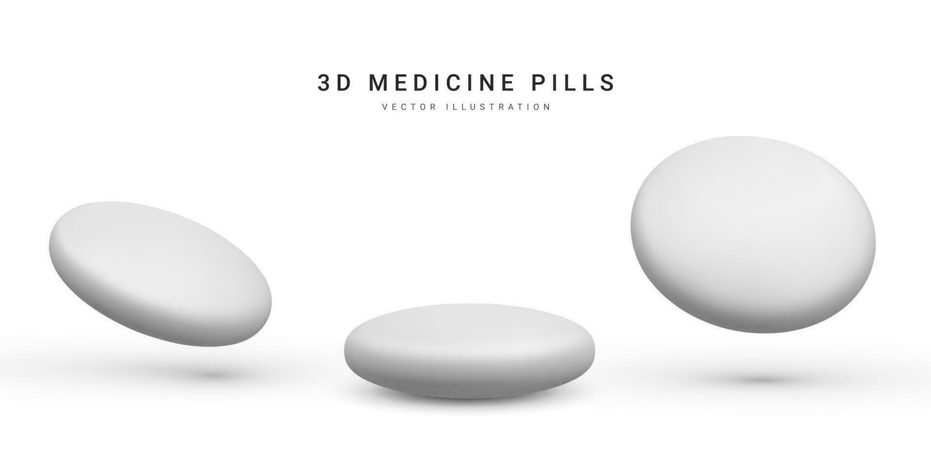 einstellen von 3d realistisch Tabletten isoliert auf Weiß Hintergrund. Medizin und Drogen. Vektor Illustration