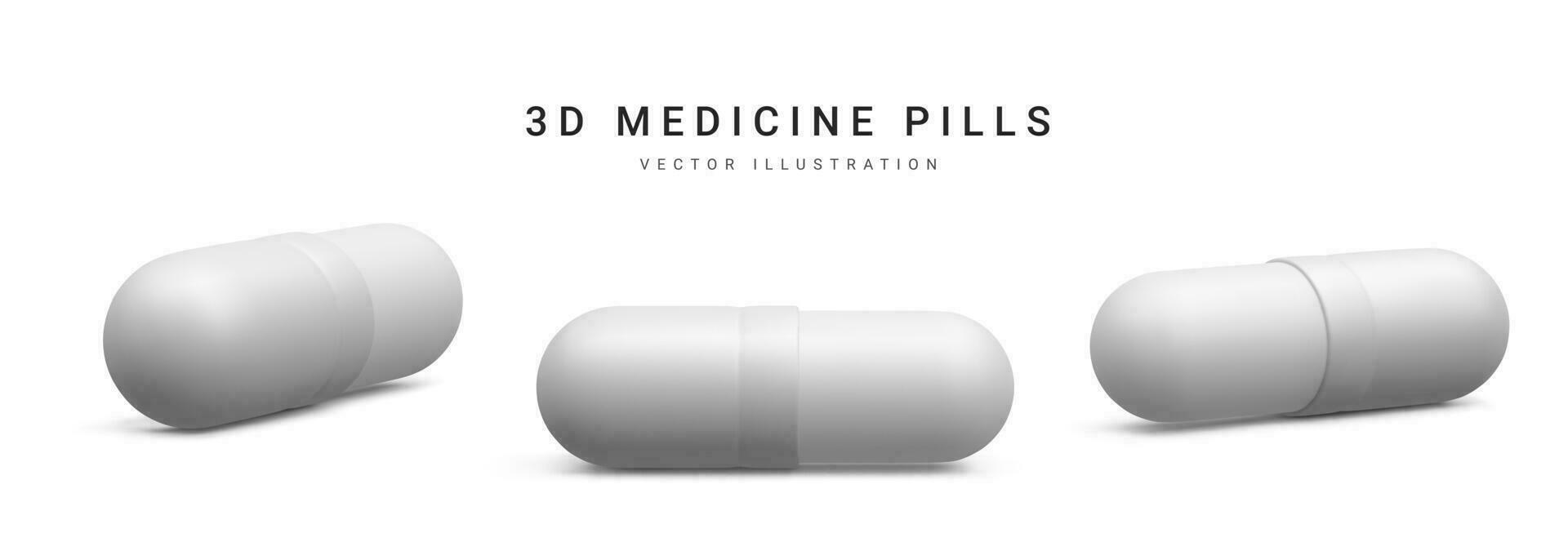 uppsättning av 3d realistisk kapsel piller isolerat på vit bakgrund. medicin och läkemedel. vektor illustration