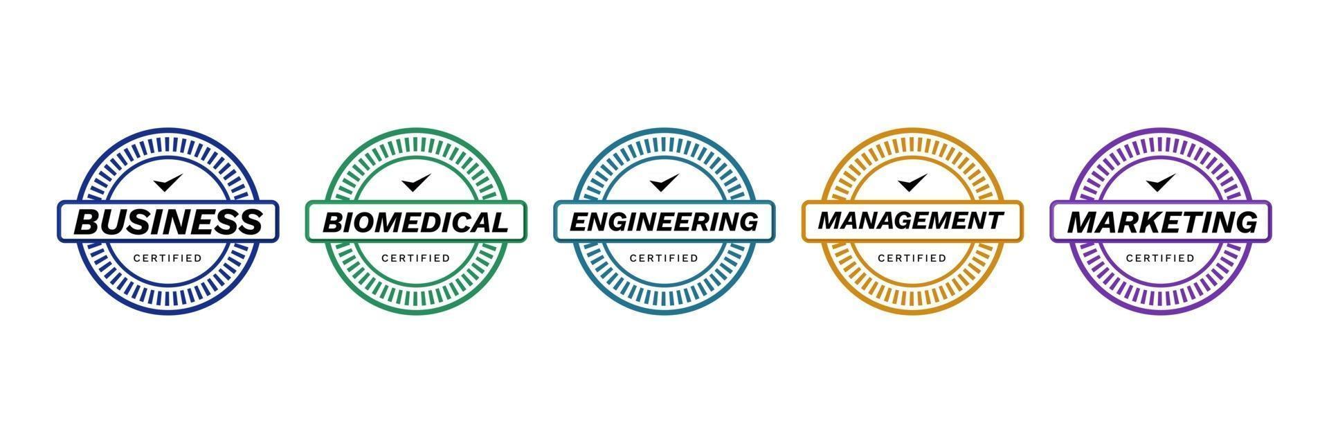 Logos für zertifizierte Kompetenzabzeichen, Kriterien für die Vektoremblemsymbolvorlage für Zertifizierungsunternehmen vektor