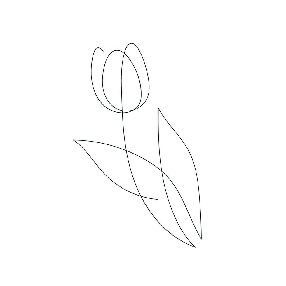 Tulpe gezeichnet im einer kontinuierlich Linie. einer Linie Zeichnung, Minimalismus. Vektor Illustration.