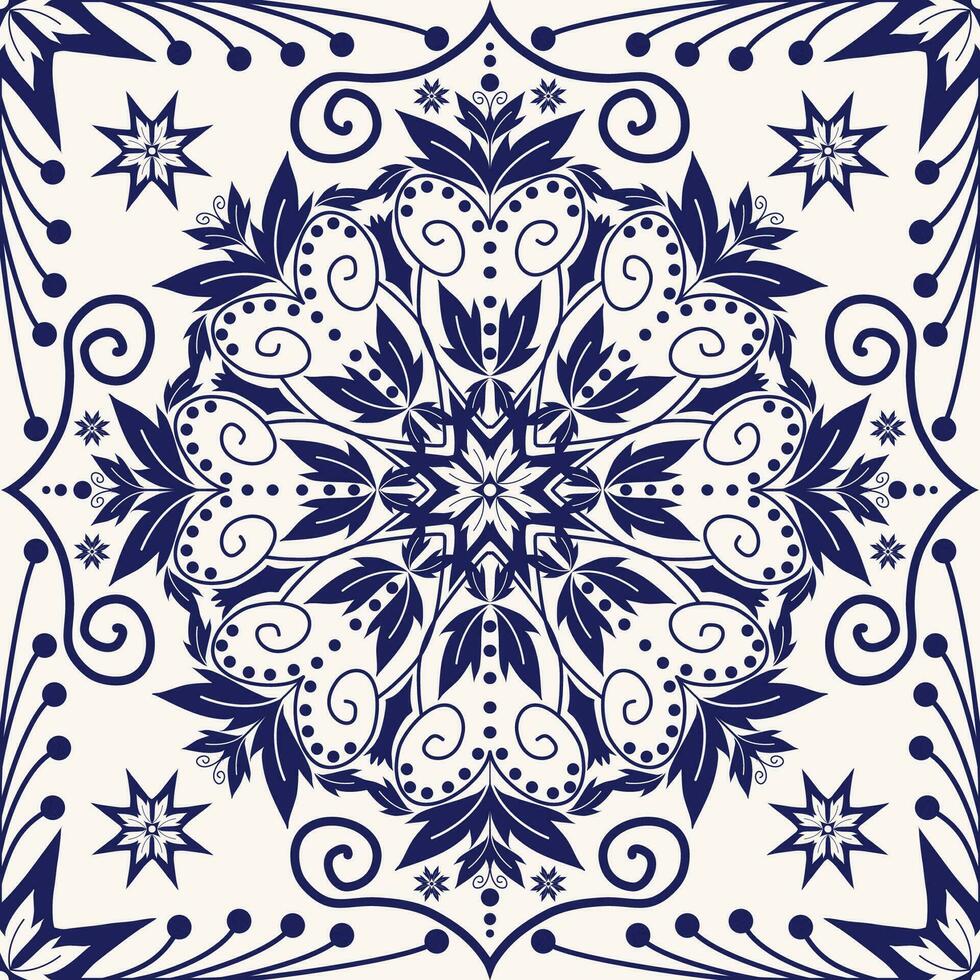 etnisk blommig fyrkant bricka blå vit Färg mönster. etnisk blommig teckning form geometrisk fyrkant sömlös mönster. etnisk blommig mönster använda sig av för matta, matta, tapet, prydnadskudde, bricka golv. vektor