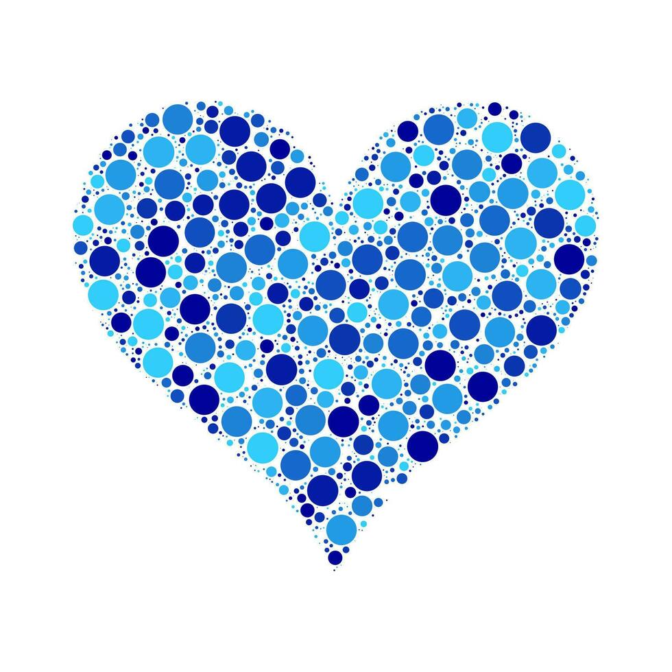 Blau und cyan Schatten Blase Herz mit zufällig Punkte Logo isoliert auf Weiß Hintergrund. Liebe Gekritzel Valentinstag Herzen gefüllt mit Kreise Vektor Illustration.