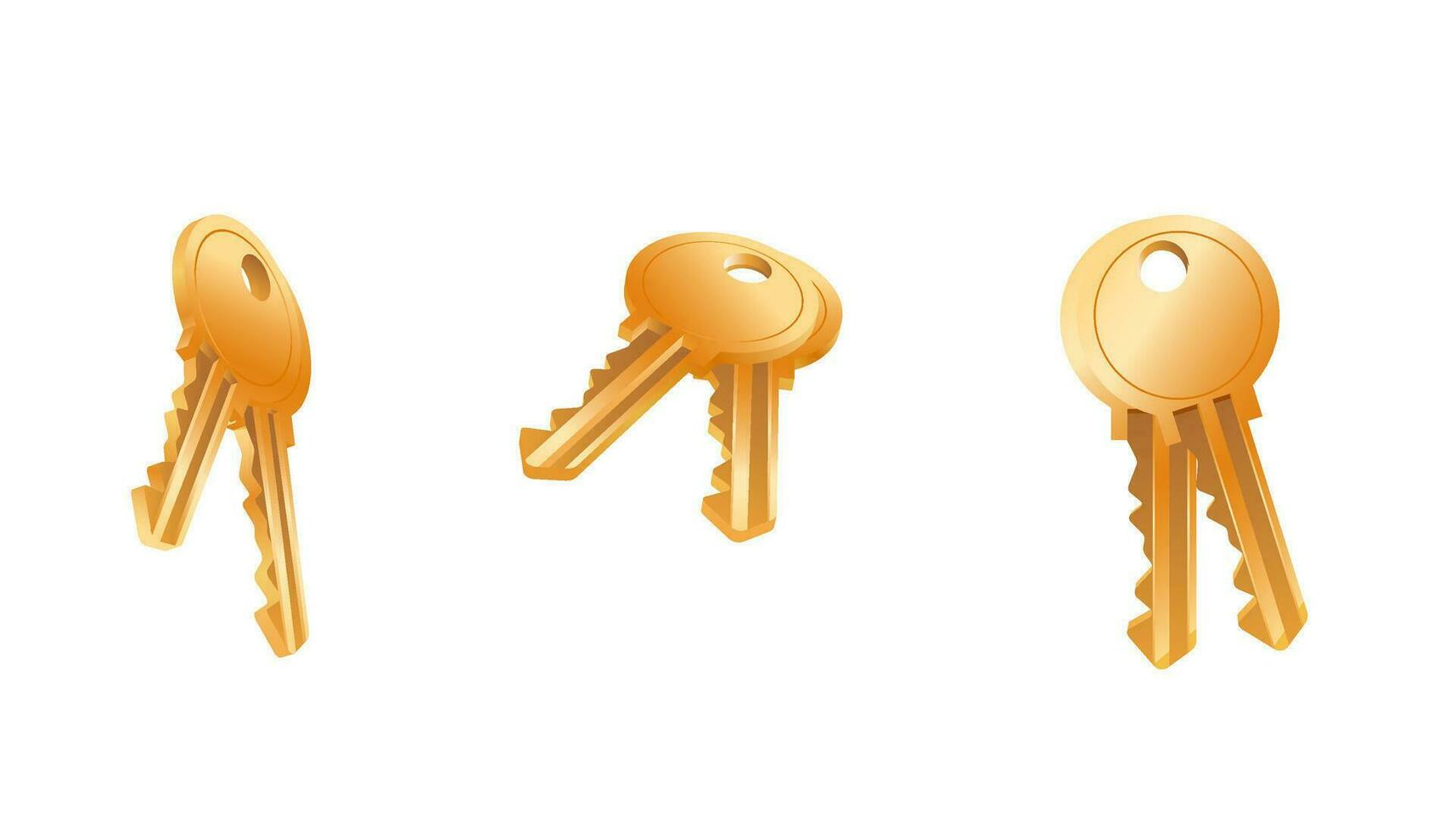 realistisk gyllene nyckel. metallisk nyckel för Hem dörr lås. vektor illustration 3d realistisk samling isolerat på vit. verklig egendom begrepp