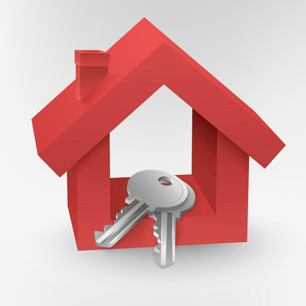 3d Illustration von ein rot Haus mit realistisch Silber Metall Taste. perfekt zum echt Anwesen, Eigentum, und Gehäuse Projekte. beinhaltet Konzepte von Sicherheit, Sicherheit, und Erfolg vektor