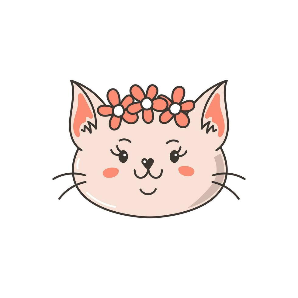 katt med blommor krans vektor