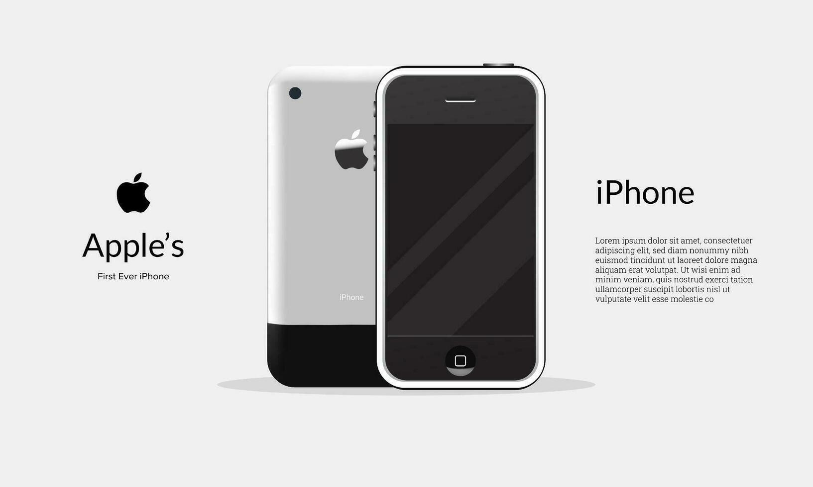 Äpfel zuerst je iPhone, iPhone 1 Vorderseite und zurück Banner zum redaktionell verwenden nur vektor