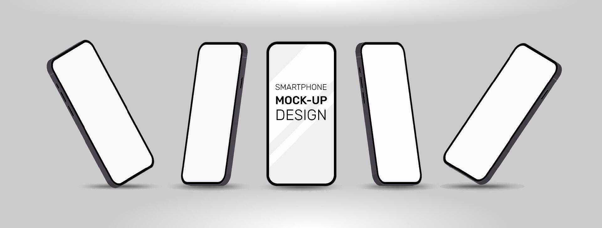 realistisk 3d smartphone attrapp för Ansökan, spel, och webb sida se. cell attrapp för presentation mall. Rör telefon med tom visa isolerat mallar, telefon annorlunda vinklar vyer. vektor