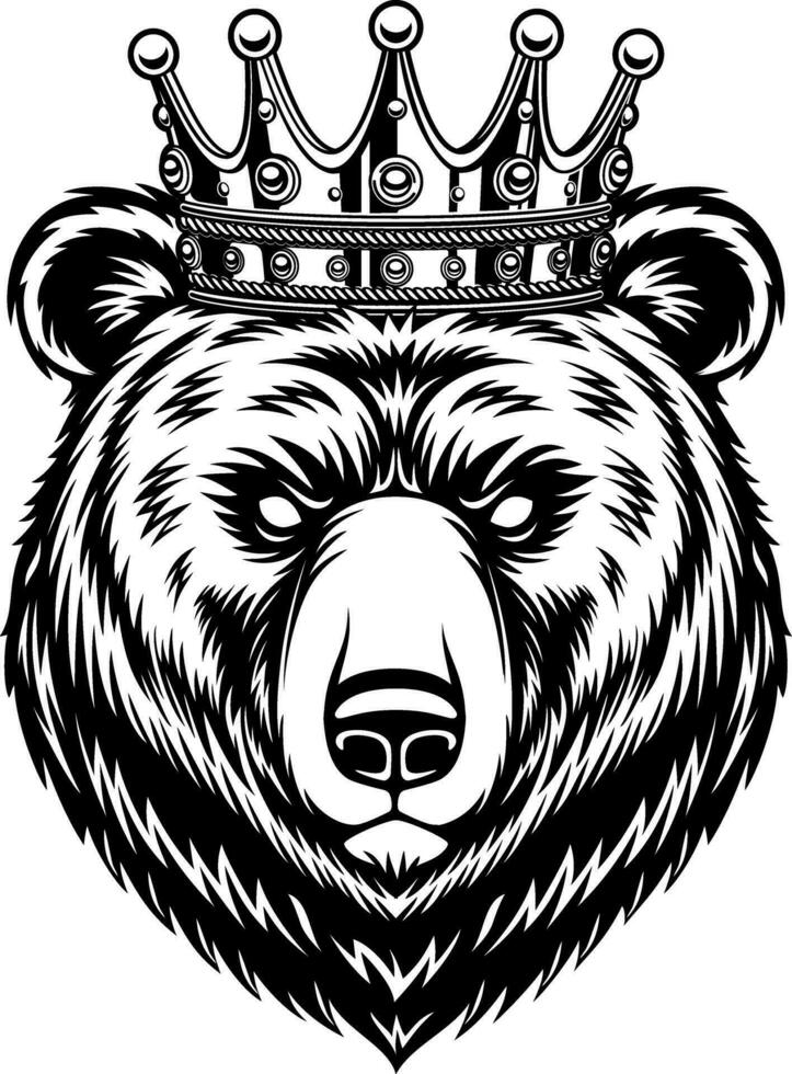 Björn med lyx krona svart och vit illustration vektor
