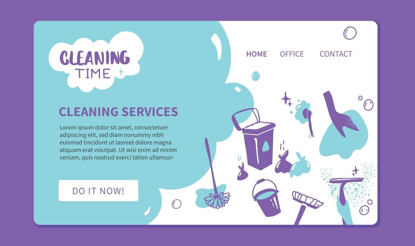Reinigungsservice-Website-Landing-Page-Vorlage Doodle-Stil-Illustrationsbanner für professionelle Reinigungskräfte Vektordesign vektor