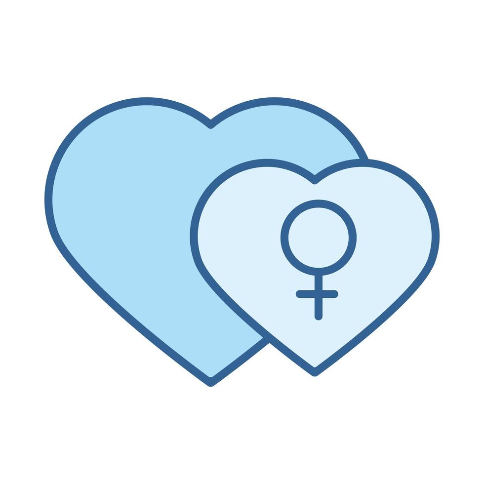 sexuell hälsa hjärta kärlek kvinnliga tecken linje fylla blå ikon vektor