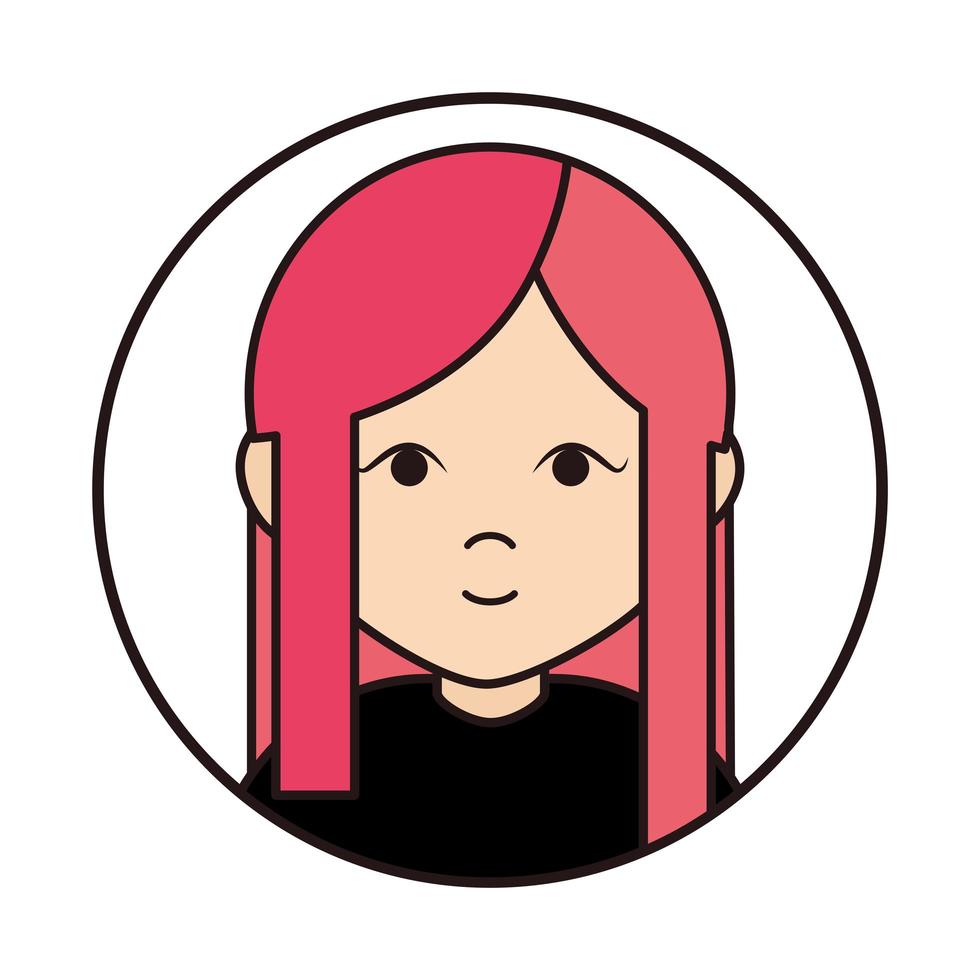süßes Mädchen Cartoon Charakter Porträt weibliche runde Linie Symbol vektor