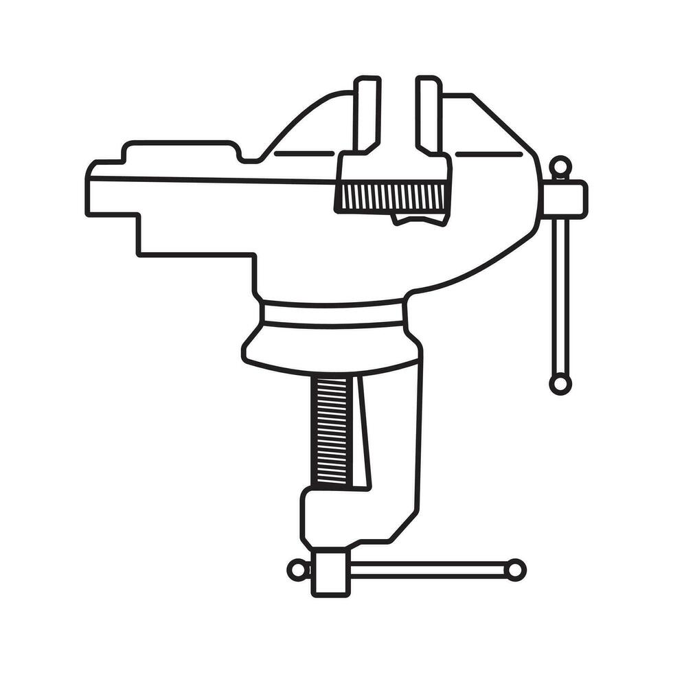 Bank Schraubstock Symbol. Metall Klemmen. Laster zum Metallbearbeitung. Zimmerei Werkzeuge zum Festsetzung Teile im verschiedene Typen von wird bearbeitet. Vektor Illustration eps 10. editierbar Schlaganfall.